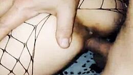 Amateur couple's steamy anal encounter in mesh lingerie