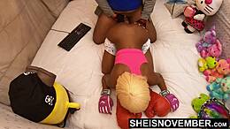 Mature friend fucks innocent ebony teen in hardcore session