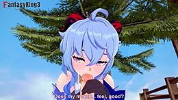 Cartoon cowgirl Ganyu gets creampied in hentai video
