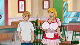 Fat housewife takes on cartoon college girl in Hentai game