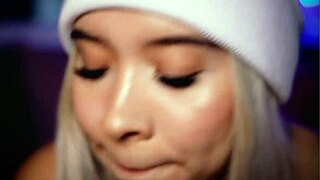 Blonde Colombian sucks cock with enthusiasm in front of a camera