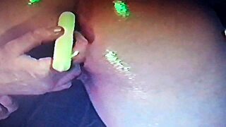 Candlelit anal play with a banana and toys