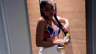 Latina teen gives a homemade blowjob and gets hardcore fucked on a balcony