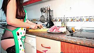 Madam Pornstar's web chat with a kitchen babe in nylon panties