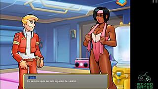 Cartoon wrestling in space with big boobs and sex
