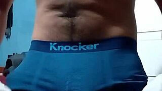 Horny boy masturbates in his bartender uniform