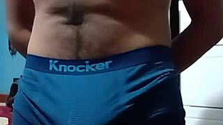 Horny boy masturbates in his bartender uniform