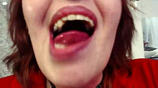 A POV video of a redheaded baby drinking cum in a facesitting fantasy