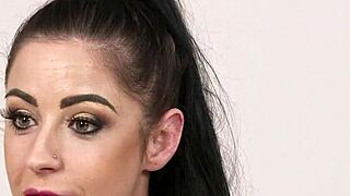 FapHouse's slutty centerfold gives a passionate blowjob and receives a bukkake facial
