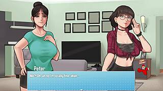 Cartoon video of milf giving a blowjob while doing housework