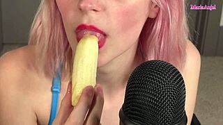 Sensual solo female teases with banana sucking and blowjob
