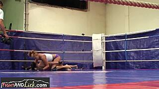 European women box in lingerie for a lesbian match
