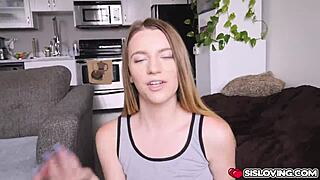 Jayden Black gives a sensual blowjob to her stepbrother's large penis