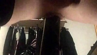 Shemale masturbates with horse-shaped dildo
