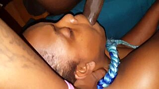 Ebony babe gets pounded from behind by a well-endowed black stud
