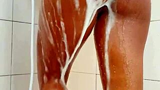 Stepbrother's hidden camera captures me cleaning my smooth twat