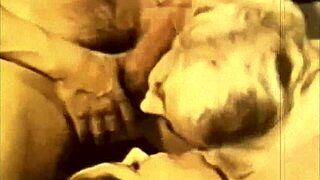Retro threesome with hairy pussies and hardcore action