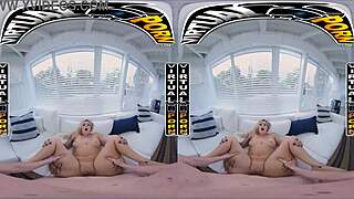 Small-titted blonde Kali Rose takes a sensual bath in immersive VR