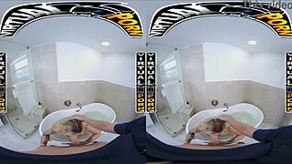 Small-titted blonde Kali Rose takes a sensual bath in immersive VR