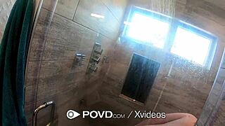 Athena Rayne gives a hardcore shower blowjob in POV