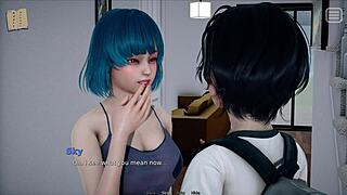 Game walkthrough of a bully and lover relationship with small-breasted teen