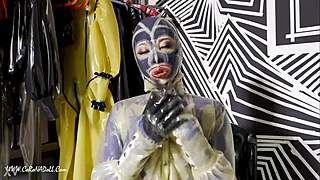 Rubberized ballet dancer in fetishist's dream playtime