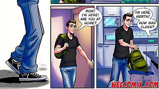 Cartoon porn featuring a MILF and her stepson's hot friend