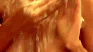 Tattooed beauty's sensual solo playtime with bubbles