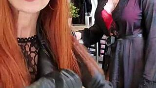 Bettie's big natural tits in leather pants