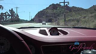 Sexy girlfriend indulges in solo pleasure on a car ride