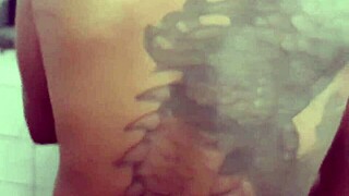 Interracial lesbian couple enjoys big cock and small tits