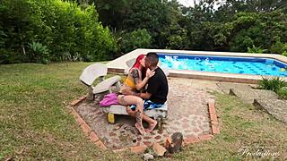 New couple enjoys their last day of vacation with a steamy outdoor encounter