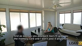 blonde cutie can’t pay rent so she bangs at bank for loan