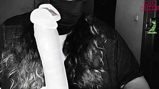 European amateur masturbates with fat dildo