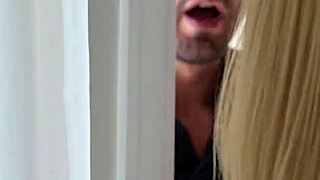 Maria Kazi, a petite blonde with small breasts, entices her fortunate neighbor with a sensual encounter