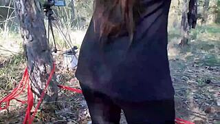 Laura is restrained and blindfolded in stilettos and pantyhose in a 10-minute bondage video