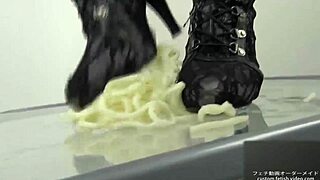 Crush's Asian fetish: Foot fetishism and food play with noodle stomping