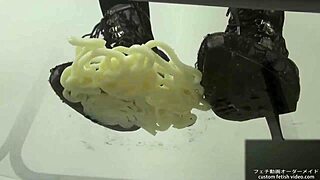 Crush's Asian fetish: Foot fetishism and food play with noodle stomping