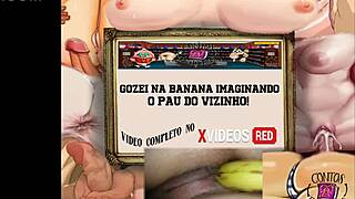 Masturbation fantasy involving neighbor's penis and unexpected climax in a banana
