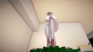 White wolf and human dragon engage in steamy footjob session in furry hentai 3D