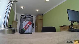 Brunette office agent gets seduced by loan applicant for steamy sex