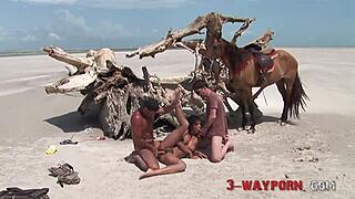 My wild beach threesome with DP and rough fucking