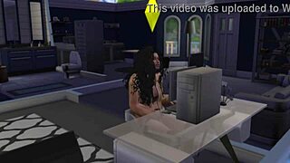 African American girl masturbates to porn in Sims 4