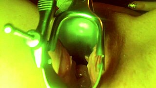 Deep cervix stretching and penetration play with insertion