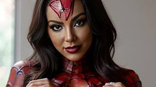 A kinky Latina in alien and Spiderman cosplay gets dominated by her brother-in-law's well-endowed friend
