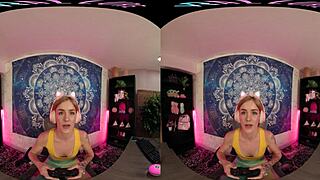 Petite gamer's sensual solo session in VR