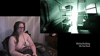 Big ass brunette gamer goes nude while gaming