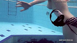 Curvy and hairy girls strip and swim in the pool