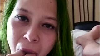 Amateur video of a hot-hooped MILF enjoying a good blowjob