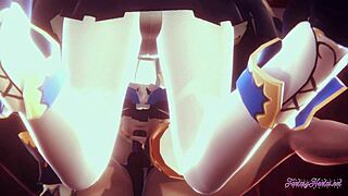 Japanese and Asian porn with 3D animated cartoon of Yuri hentai with a strap-on dildo